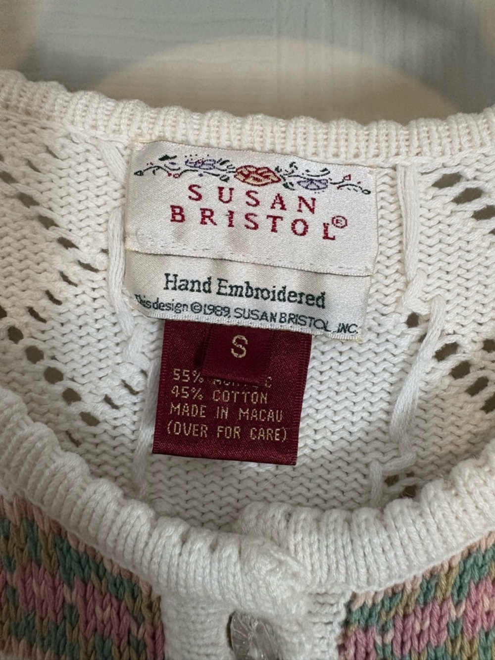 Vintage Susan Bristol Hand Embroidered Cardigan Small Cottagecore Soft Girl - Picture 2 of 5